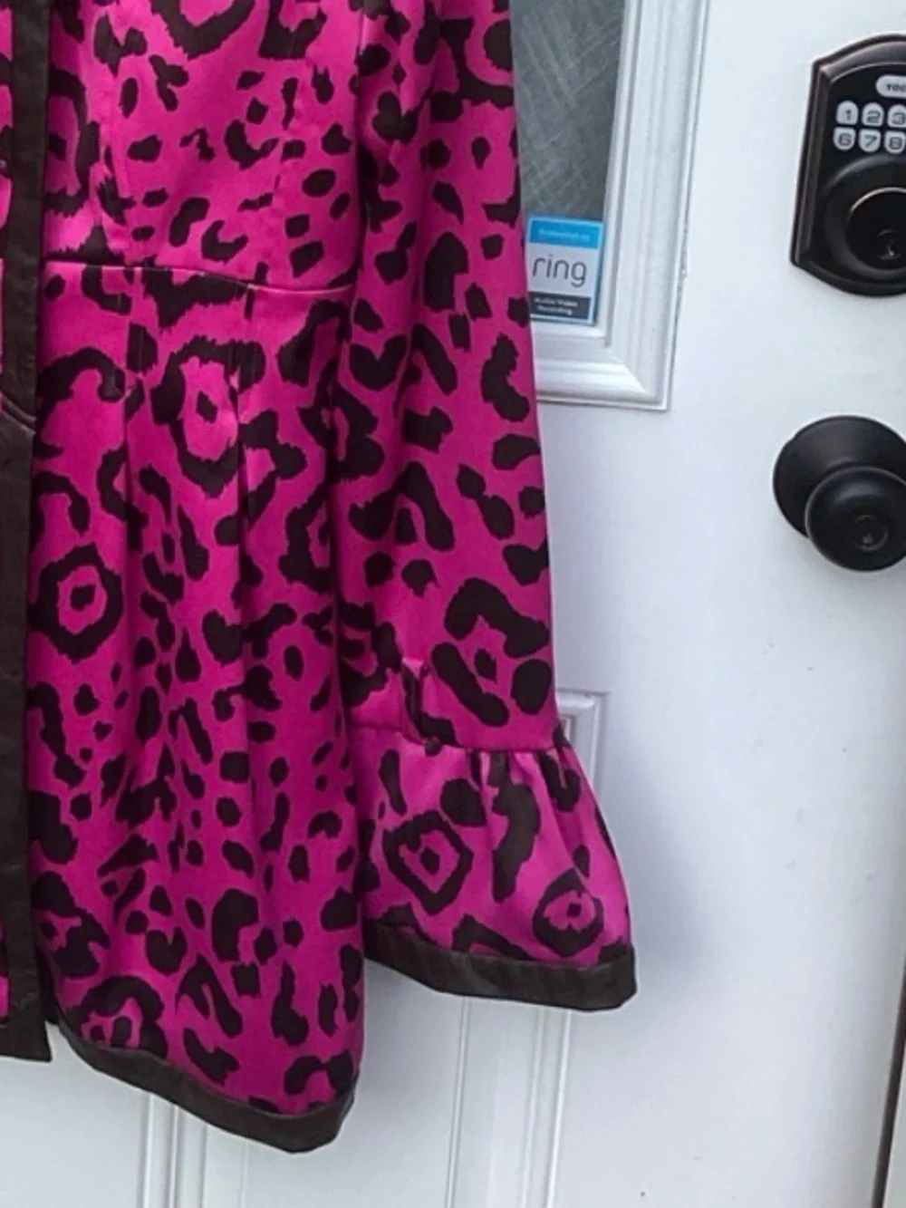 Sele Hot Pink Leopard Print Coat with Black Trim Sz. M